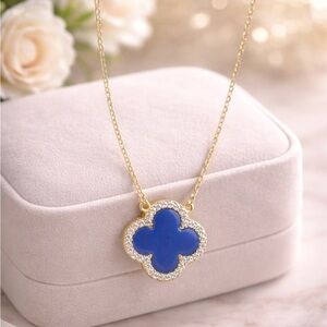 Rachel Zoe Designer Gold Necklace with Blue Clover Pendant